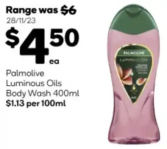 Woolworths Palmolive Luminous Oils Body Wash 400ml offer