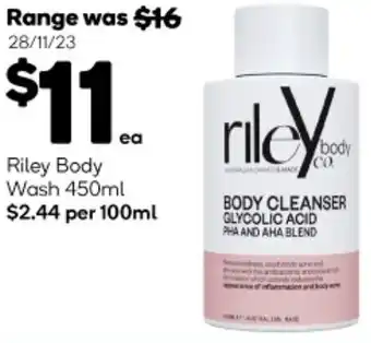 Woolworths Riley Body Wash 450ml offer