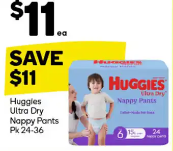 Woolworths Huggies Ultra Dry Nappy Pants Pk 24-36 offer