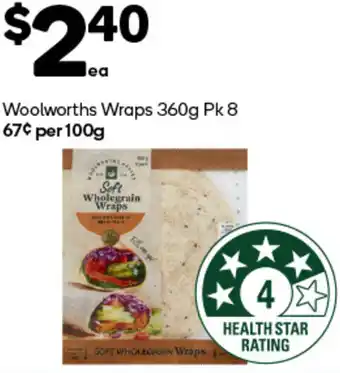 Woolworths Woolworths Wraps 360g Pk 8 offer