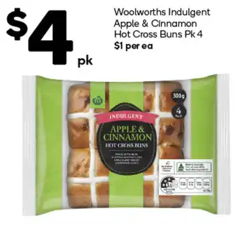 Woolworths Woolworths Indulgent Apple & Cinnamon Hot Cross Buns Pk 4 offer