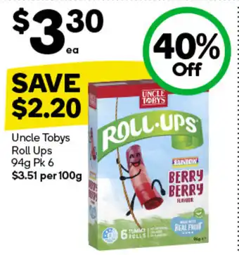 Woolworths Uncle Tobys Roll Ups 94g Pk 6 offer
