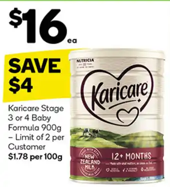 Woolworths Karicare Stage 3 or 4 Baby Formula 900g offer