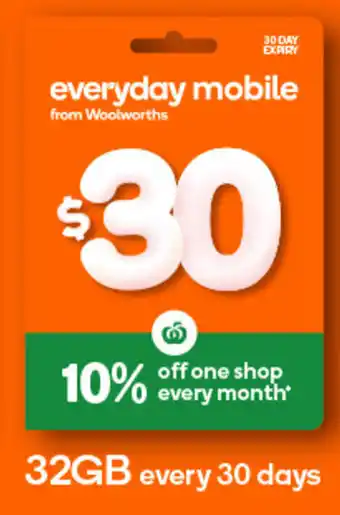 Woolworths everyday mobile 32GB every 30 days offer