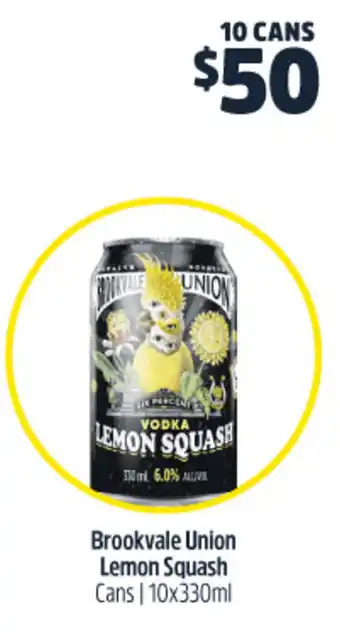 Woolworths Brookvale Union Lemon Squash Cans 10x330ml offer