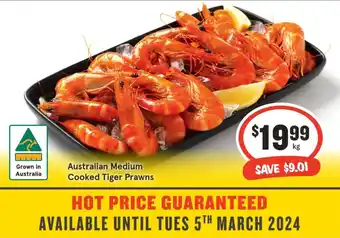 IGA Australian Medium Cooked Tiger Prawns offer