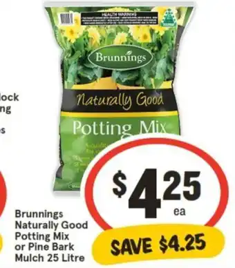 IGA Brunnings Naturally Good Potting Mix or Pine Bark Mulch 25 Litre offer