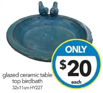 Cheap as Chips glazed ceramic table top birdbath 32x11cm offer