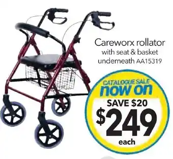 Cheap as Chips Careworx rollator with seat & basket underneath offer