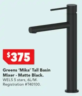 Harvey Norman Greens 'Mika' Tall Basin Mixer - Matte Black offer