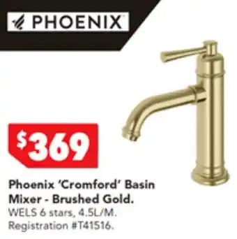 Harvey Norman Phoenix 'Cromford' Basin Mixer - Brushed Gold offer