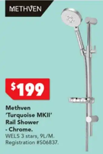 Harvey Norman Methven 'Turquoise MKII' Rail Shower - Chrome. offer