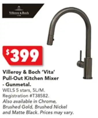 Harvey Norman Villeroy & Boch 'Vita' Pull-Out Kitchen Mixer - Gunmetal. offer