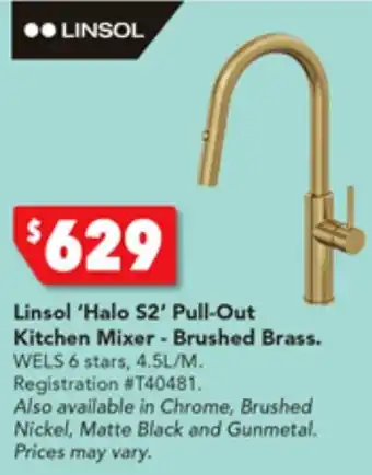 Harvey Norman Linsol 'Halo S2' Pull-Out Kitchen Mixer - Brushed Brass offer