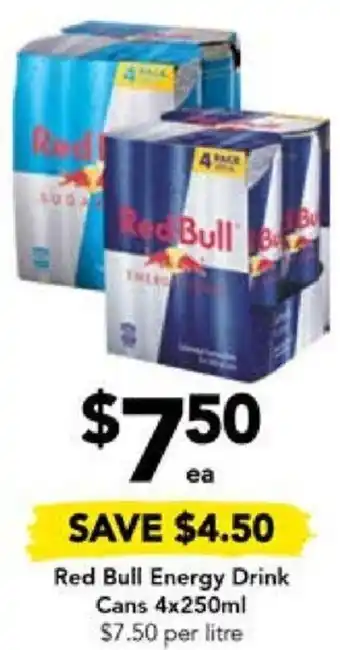 Drakes Red Bull Energy Drink Cans 4x250ml offer