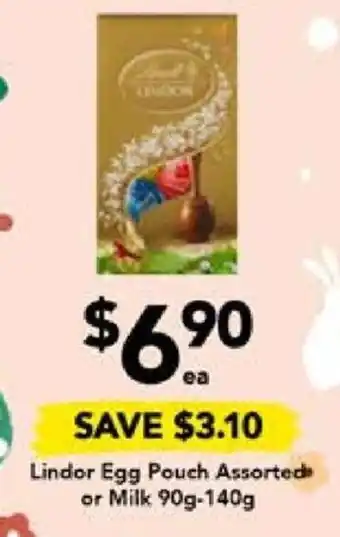 Drakes Lindor Egg Pouch Assorted or Milk 90g-140g offer