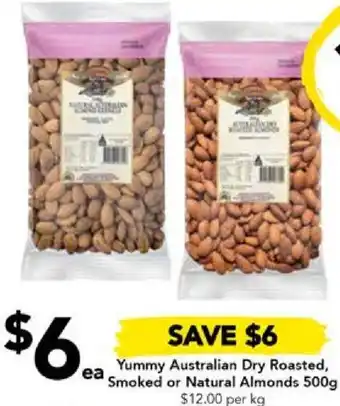 Drakes Yummy Australian Dry Roasted, Smoked or Natural Almonds 500g offer