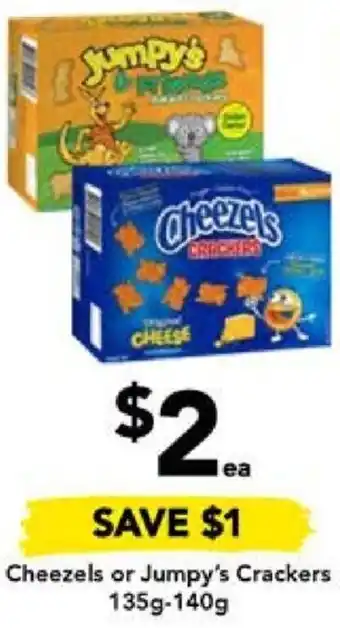 Drakes Cheezels or Jumpy's Crackers 135g-140g offer