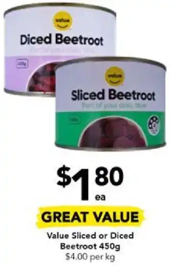 Drakes GREAT VALUE Value Sliced or Diced Beetroot 450g offer