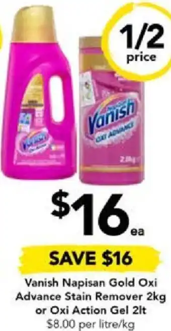 Drakes Vanish Napisan Gold Oxi Advance Stain Remover 2kg or Oxi Action Gel 2lt offer