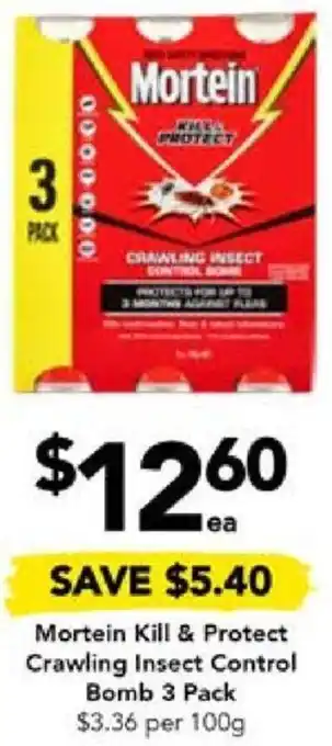 Drakes Mortein Kill & Protect Crawling Insect Control Bomb 3 Pack offer