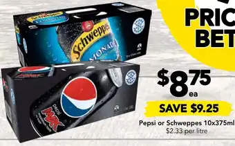 Drakes Pepsi or Schweppes 10x375ml offer