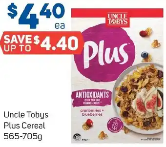 Foodland Uncle Tobys Plus Cereal 565-705g offer