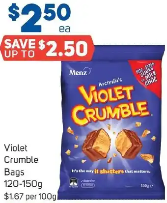 Foodland Violet Crumble Bags 120-150g offer