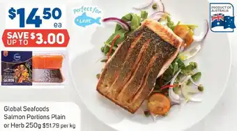 Foodland Global Seafoods Salmon Portions Plain or Herb 250g offer