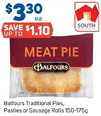 Foodland Balfours Traditional Pies, Pasties or Sausage Rolls 150-175g offer