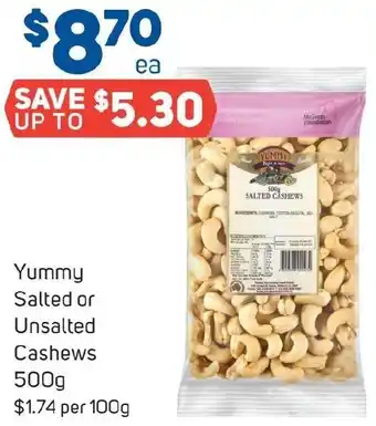 Foodland Yummy Salted or Unsalted Cashews 500g offer