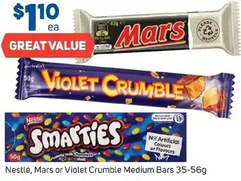 Foodland Nestlé, Mars or Violet Crumble Medium Bars 35-56g offer