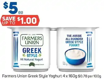 Foodland Farmers Union Greek Style Yoghurt 4 x 160g offer