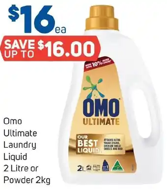 Foodland Omo Ultimate Laundry Liquid 2 Litre or Powder 2kg offer