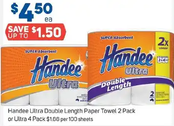 Foodland Handee Ultra Double Length Paper Towel 2 Pack or Ultra 4 Pack offer