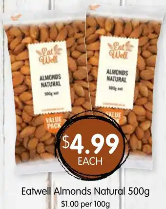 Spudshed Eatwell Almonds Natural 500g offer