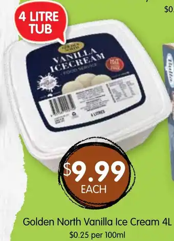 Spudshed Golden North Vanilla Ice Cream 4L offer