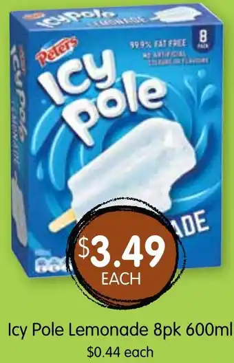 Icy Pole Lemonade 8pk 600ml
