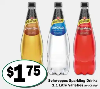 Friendly Grocer Schweppes Sparkling Drinks 1.1 Litre Varieties offer