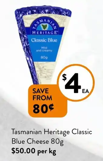 Foodworks Tasmanian Heritage Classic Blue Cheese 80g offer