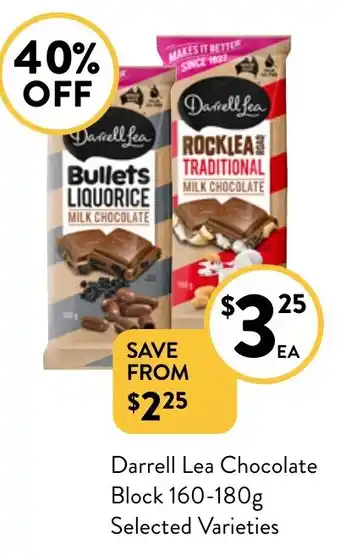 Foodworks Darrell Lea Chocolate Block 160-180g Selected Varieties offer