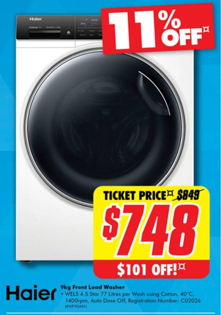 Haier 9kg Front Load Washer offer at The Good Guys