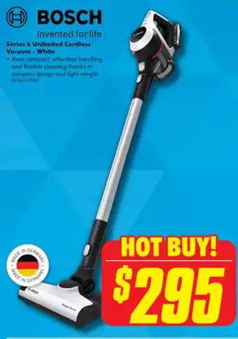 The Good Guys BOSCH Series 6 Unlimited Cordless Vacuum - White offer