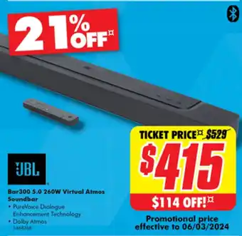 The Good Guys Bar300 5.0 260W Virtual Atmos Soundbar offer