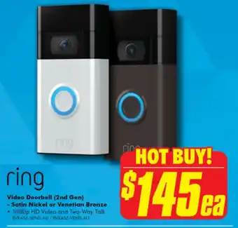 The Good Guys Video Doorbell (2nd Gen) - Satin Nickel or Venetian Bronze offer