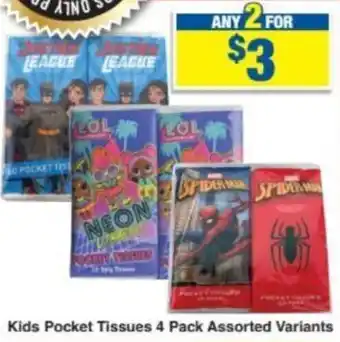 Kids Pocket Tissues 4 Pack Assorted Variants