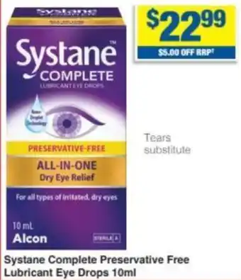 My Chemist Systane Complete Preservative Free Lubricant Eye Drops 10ml offer