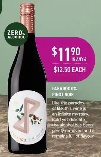 Dan Murphy's PARADOX 0% PINOT NOIR offer