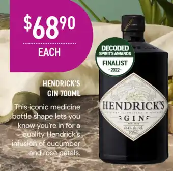 Dan Murphy's HENDRICK'S GIN 700ML offer
