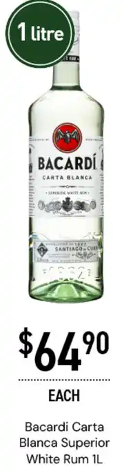 Dan Murphy's Bacardi Carta Blanca Superior White Rum 1L offer